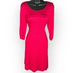 Pink Tiered Knit Dress 3/4 Sleeve Stretch Casual Comfy NWT Womens S Agnes & Dora